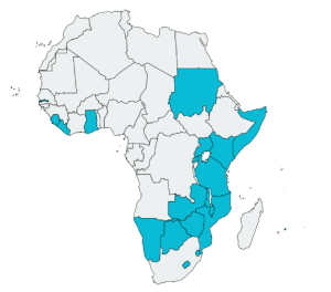 Carte des pays d'Afrique membre de l'ARIPO